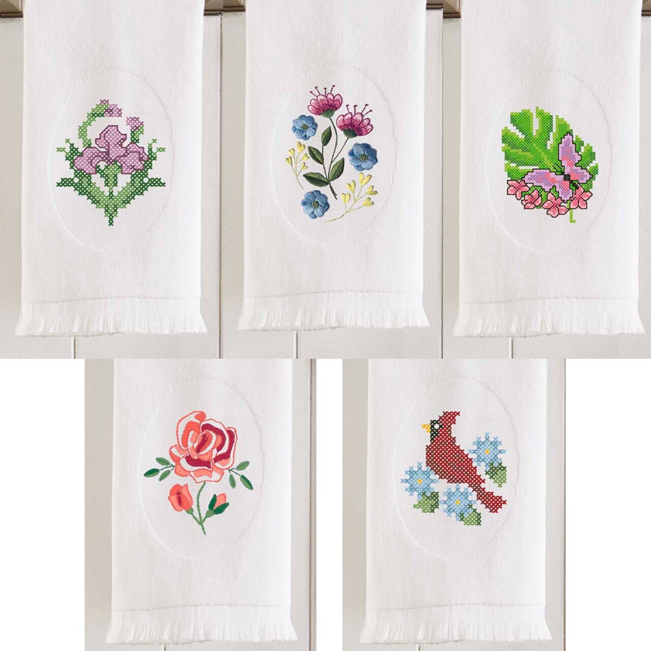 Herrschners Flowers & Gardens Terry Towels Set Stamped Cross-Stitch & Stamped Embroidery